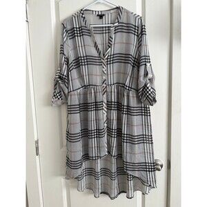 LEXIE - GREY PLAID CHIFFON HI-LO BABYDOLL TUNIC SHEER SIZE 1 Torrid